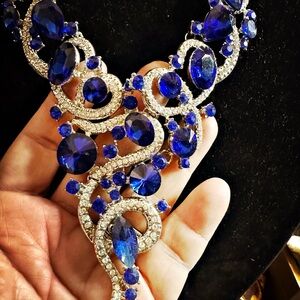 Replica Serpent Sapphire Crystal Blue and Silver Necklace and Earring Set